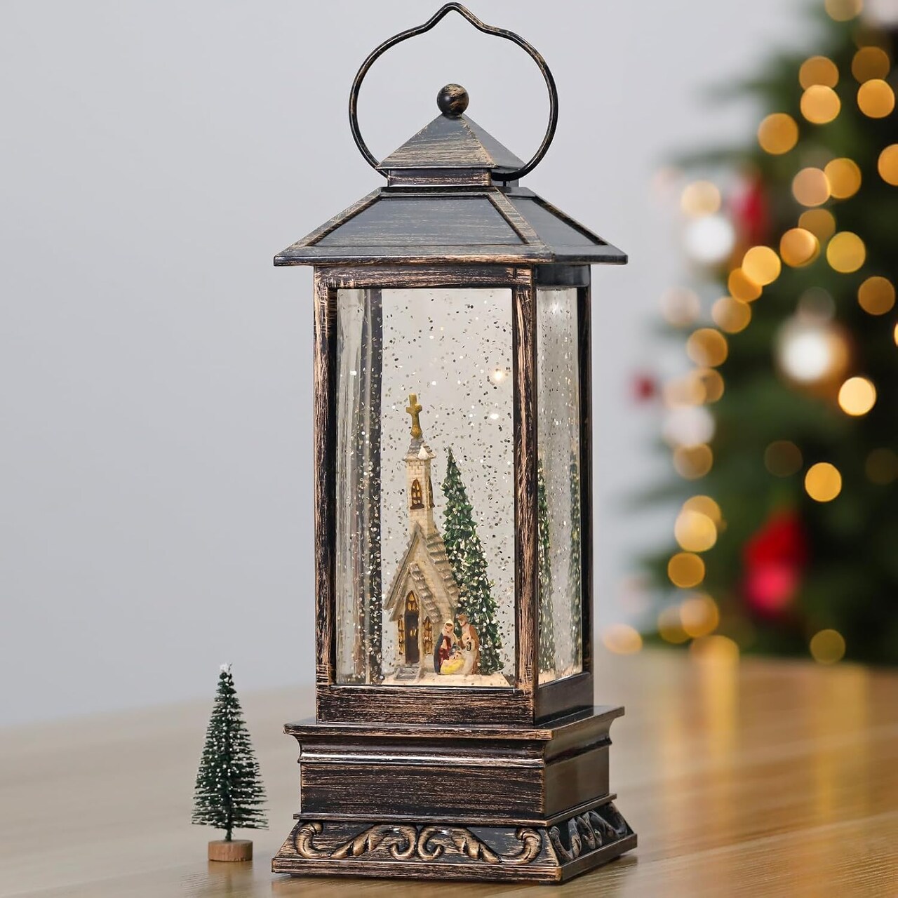 Snow Globe, Christmas Decorations, Battery Operated & Plug-in Musical Lighted Christmas Snow Globes, Christmas Ornaments, Thanksgiving, Indoor, Party, Table Decorations, Christmas Decor (Church)